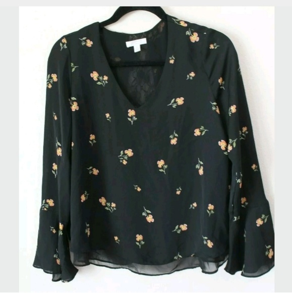 LC Lauren Conrad Tops - LC Lauren Conrad  Black Pink Floral Shirt Lace‎